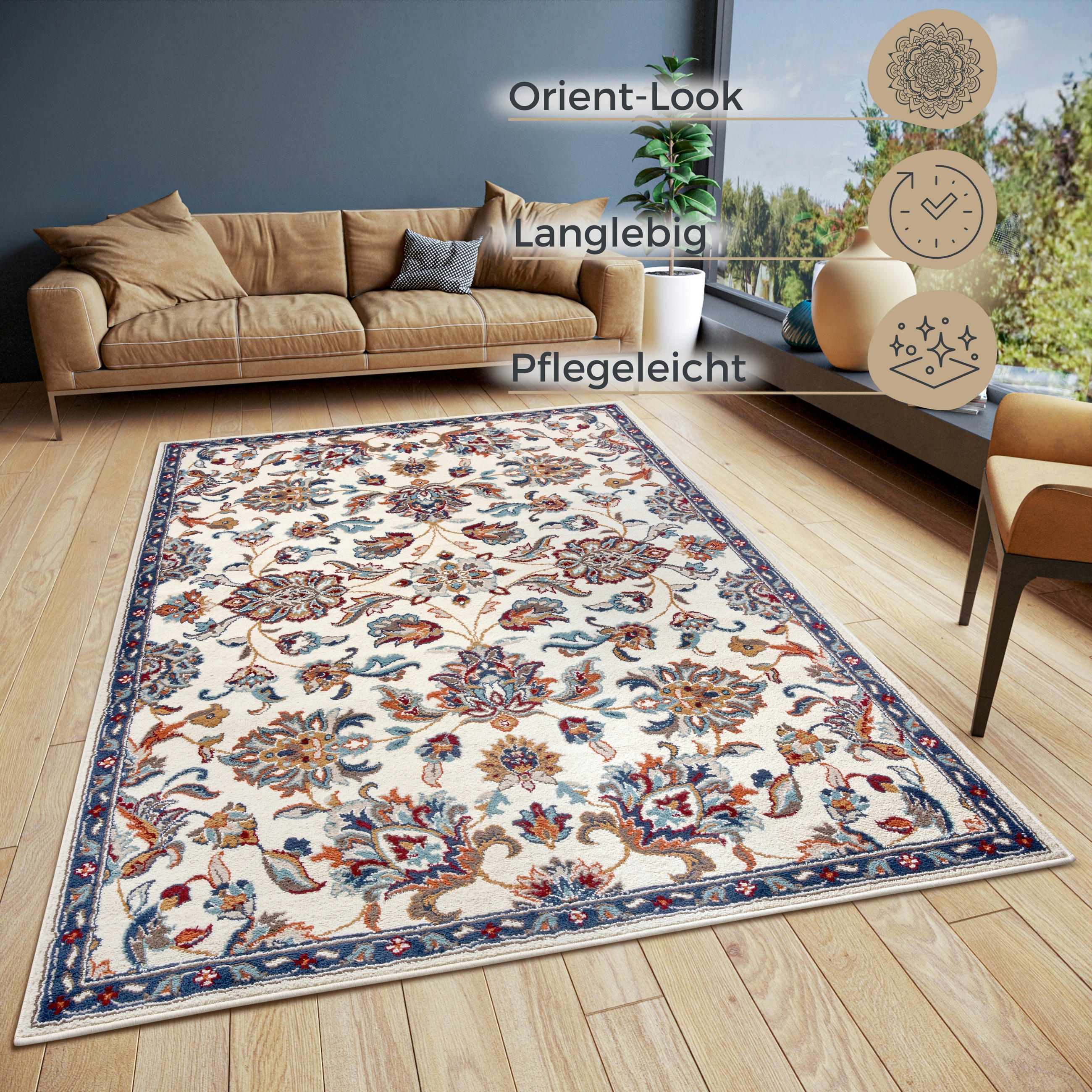 FLACHWEBETEPPICH 57/90 cm Luxor Creme, Multicolor  - Multicolor/Creme, Design, Kunststoff/Textil (57/90cm)