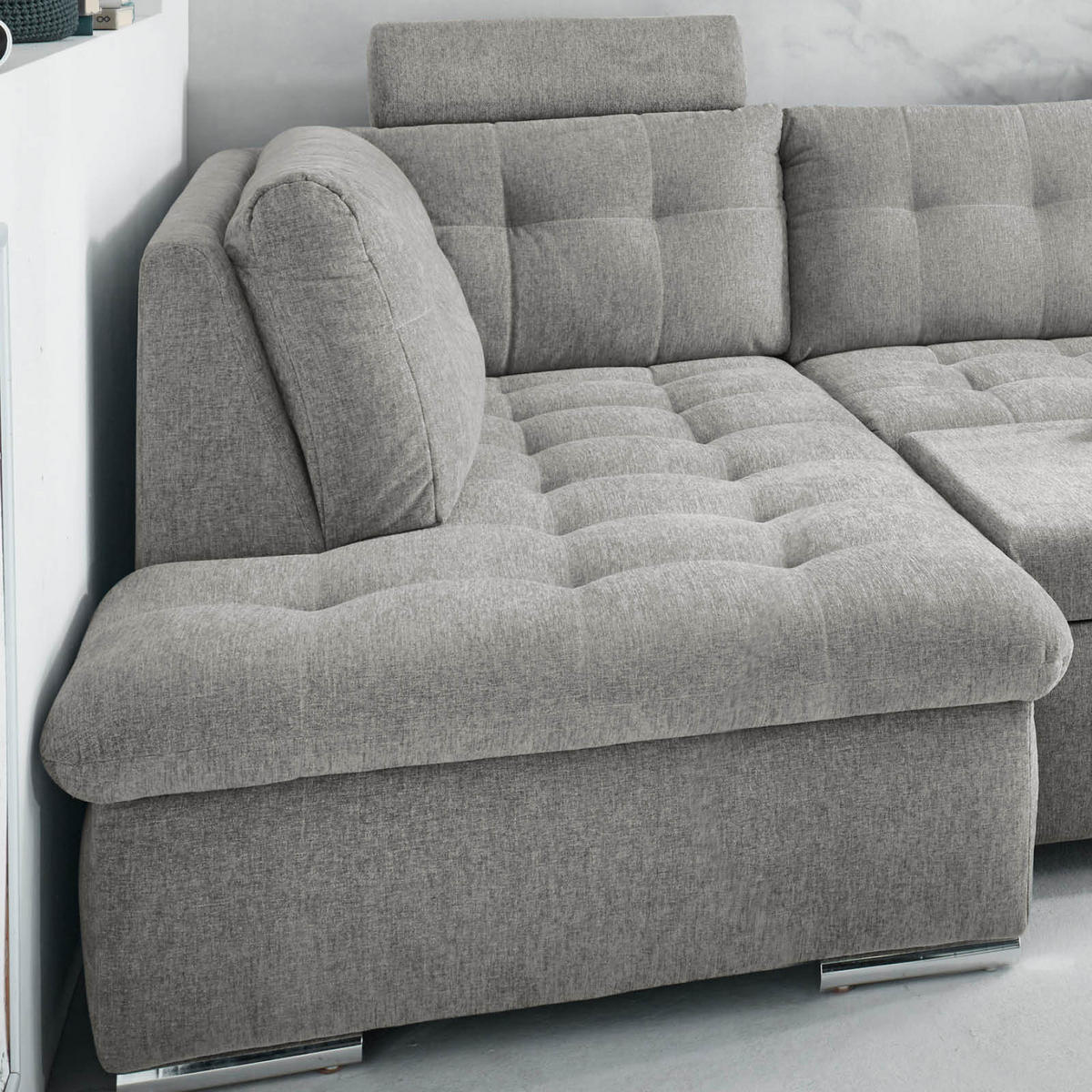 ECKSOFA in Mikrovelours Grau  - Grau, Konventionell, Holzwerkstoff/Kunststoff (193/283cm) - MID.YOU