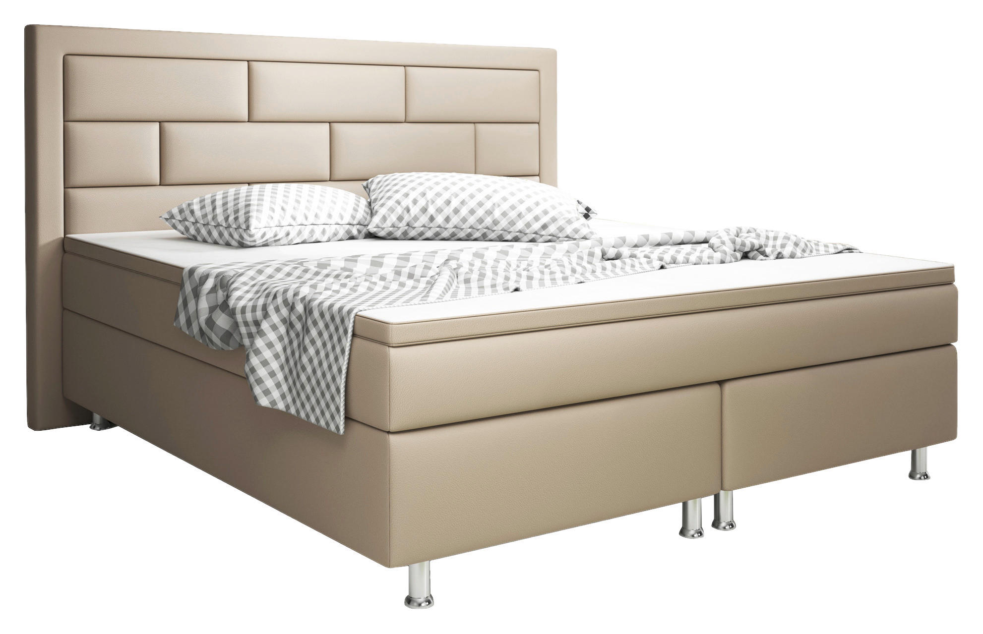 BOXSPRINGBETT 180/200 cm  in Cappuccino  - Silberfarben/Cappuccino, KONVENTIONELL, Leder/Textil (180/200cm) - MID.YOU