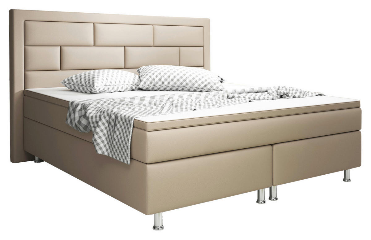 BOXSPRINGBETT 180/200 cm  in Cappuccino  - Silberfarben/Cappuccino, KONVENTIONELL, Leder/Textil (180/200cm) - MID.YOU