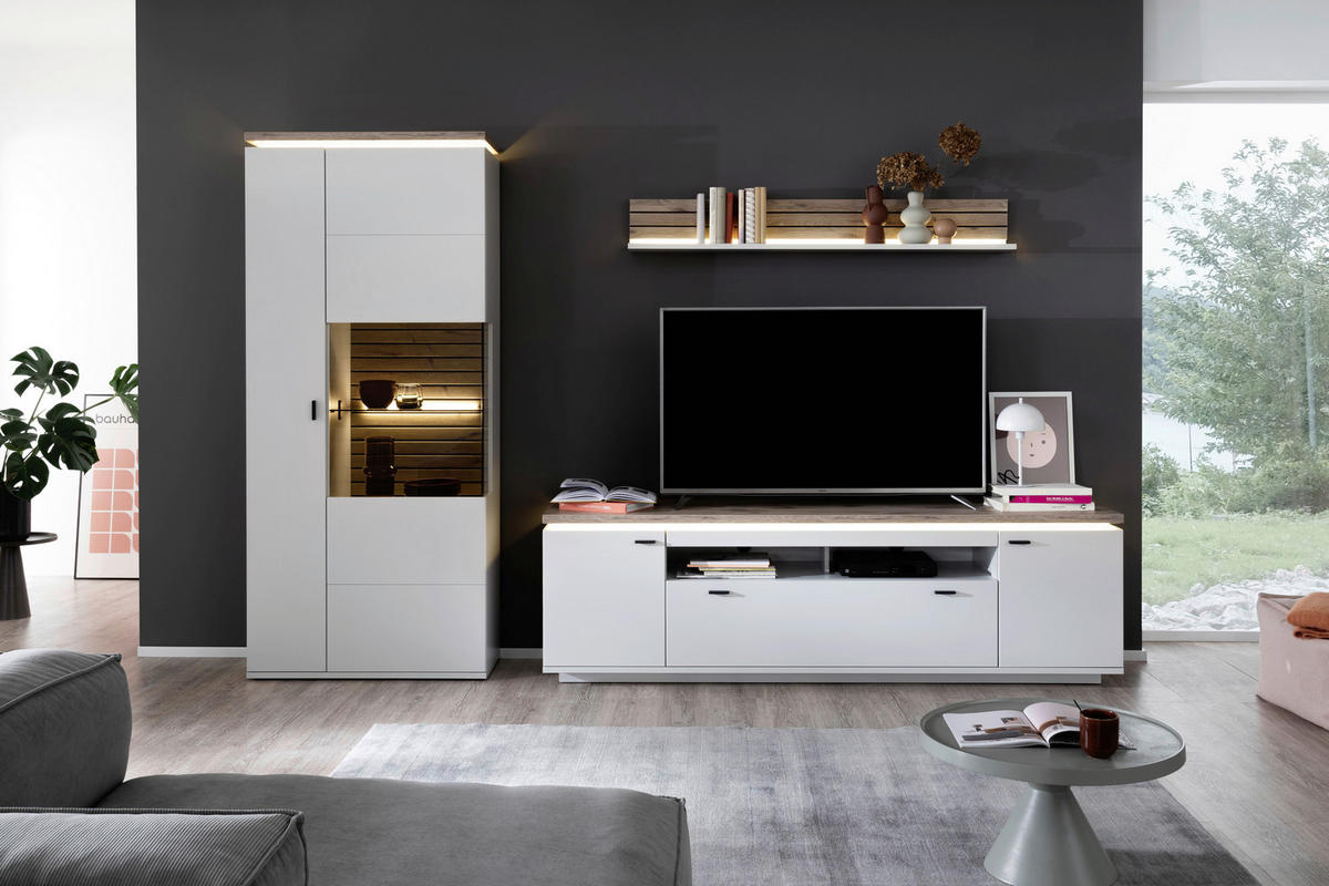 WOHNWAND  in Grau, Eichefarben 310/207/50 cm  - Eichefarben/Anthrazit, Design, Glas/Holzwerkstoff (310/207/50cm) - Stylife