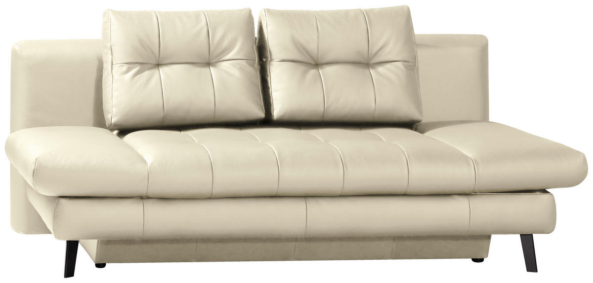 SCHLAFSOFA in Echtleder Ecru  - Ecru/Schwarz, Design, Leder/Metall (209/94/94cm) - Novel