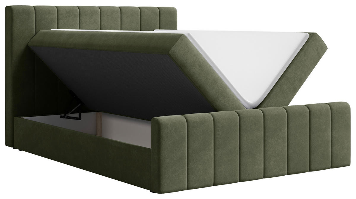 BOXBETT 160/200 cm,  in Olivgrün, Bettkasten, Topper, H2 + H3 = mittel + fest  - Schwarz/Olivgrün, MODERN, Holz/Kunststoff (160/200cm) - Livetastic