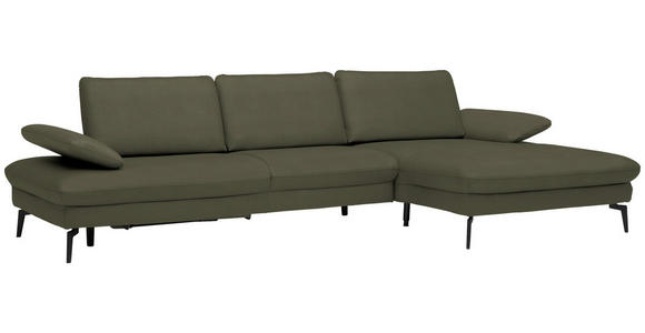 ECKSOFA in Echtleder Grau, Grün  - Schwarz/Grau, Design, Leder/Metall (325/157cm) - Dieter Knoll