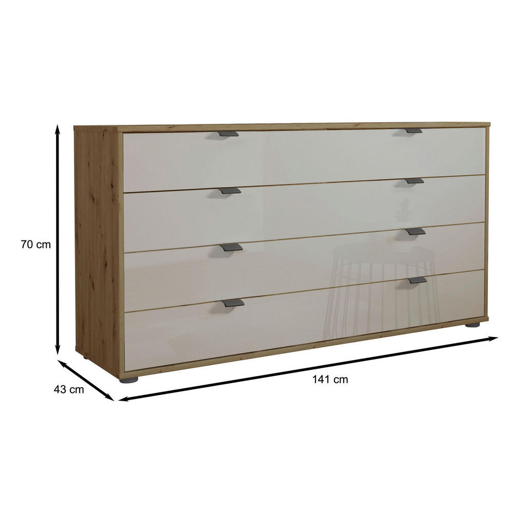 Thumbnail - Dieter Knoll Sideboard, Champagner, Eiche Bianco, Metall, 4 Schubladen, 141x70x43 cm, ISO 9001, Goldenes M, Made in Germ...