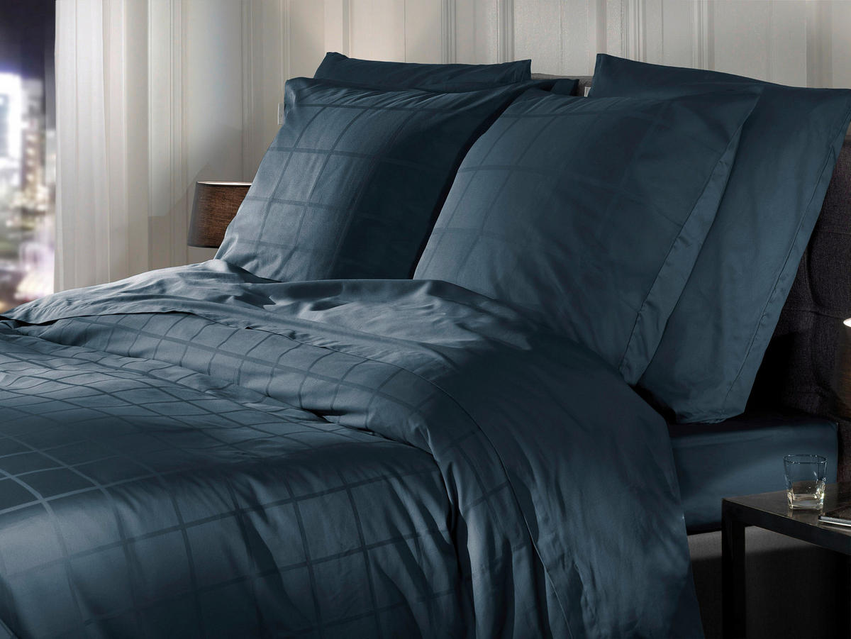 BETTWÄSCHE Diamante Makosatin 155/220 cm  - Dunkelblau, Basics, Textil (155/220cm)
