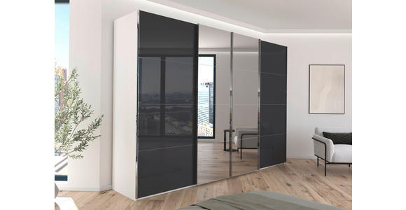 SCHWEBETÜRENSCHRANK  in Schwarz, Weiß  - Chromfarben/Schwarz, Design, Glas/Holzwerkstoff (316/223/68cm) - Novel