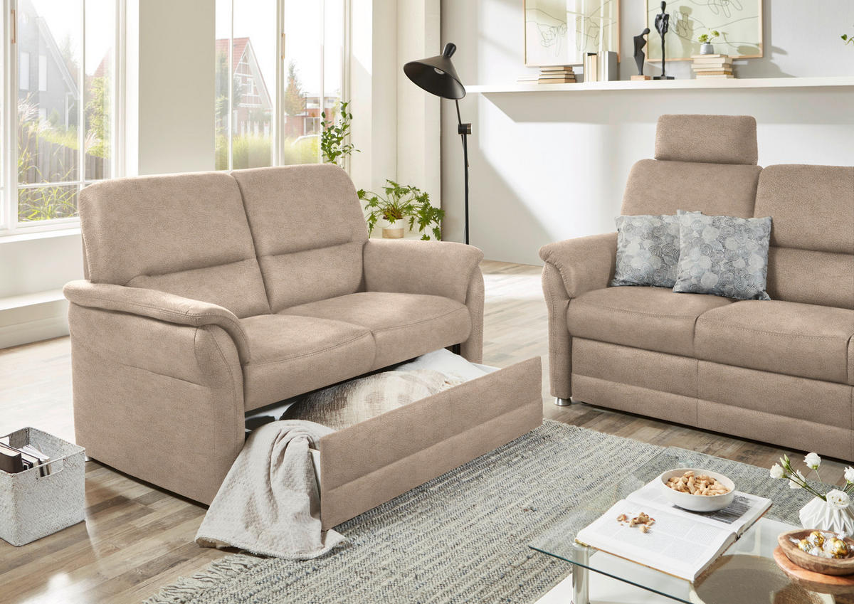 SITZGARNITUR in Mikrofaser Beige  - Beige/Alufarben, Konventionell, Textil/Metall (192/96/89cm) - Beldomo Comfort
