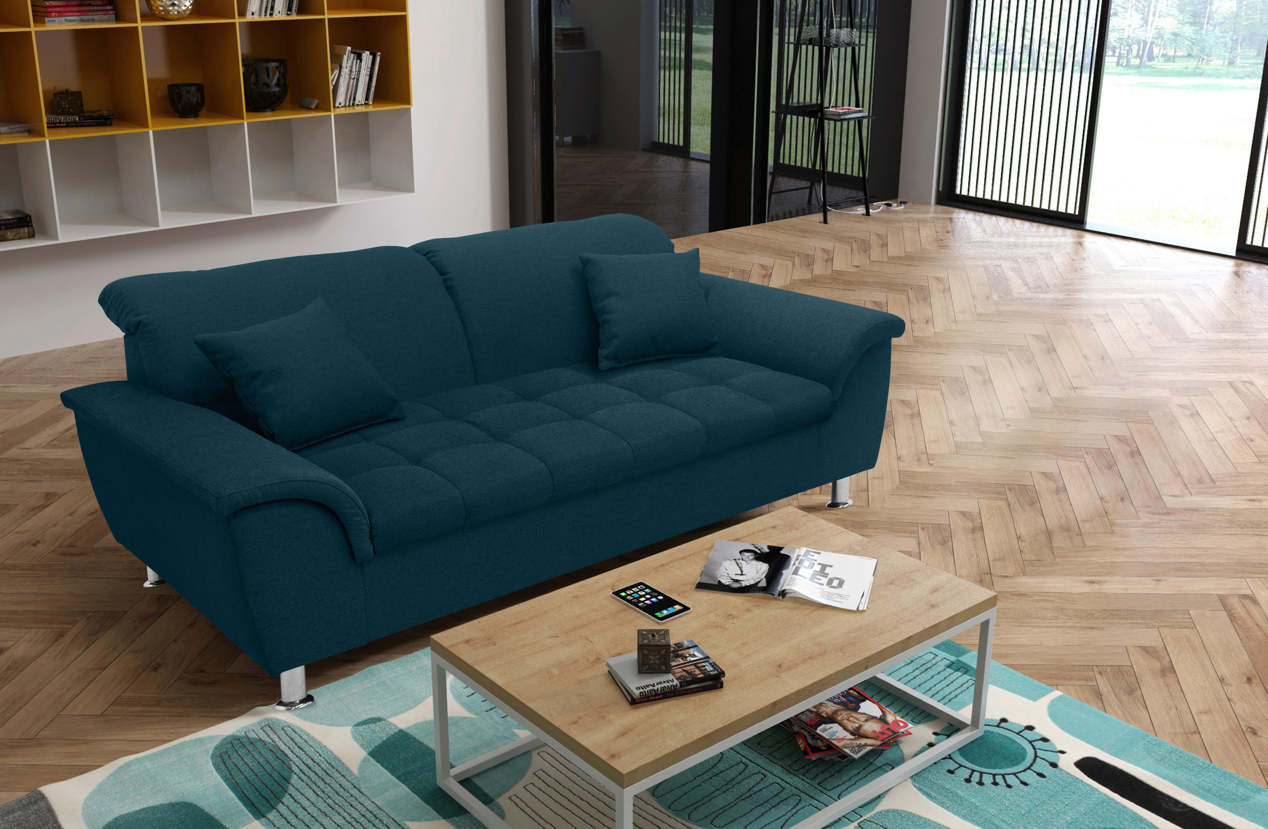 2-SITZER-SOFA in Webstoff Dunkelblau - Chromfarben/Dunkelblau, KONVENTIONELL, Textil/Metall (210/81/97cm) - MID.YOU