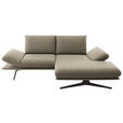 ECKSOFA  in Flachgewebe Hellbraun Rücken echt, Armteilverstellung, Relaxfunktion  234/155 cm  - Hellbraun/Schwarz, Design, Textil/Metall (234/155cm) - Dieter Knoll
