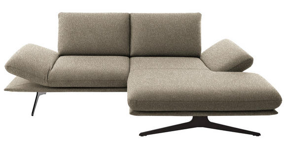ECKSOFA  in Flachgewebe Hellbraun Rücken echt, Armteilverstellung, Relaxfunktion  234/155 cm  - Hellbraun/Schwarz, Design, Textil/Metall (234/155cm) - Dieter Knoll