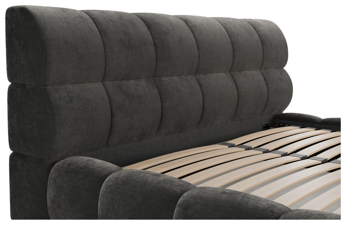POLSTERBETT 180/200 cm,  in Dunkelgrau, Lattenrost, Bettkasten,  - Dunkelgrau/Schwarz, Design, Holz/Textil (180/200cm) - Chameo