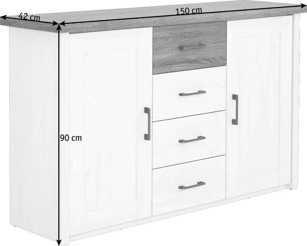 COMODĂ CU UȘI 150/90/42 cm  - alb/culoare lemn stejar, Lifestyle, metal/material pe bază de lemn (150/90/42cm) - Carryhome