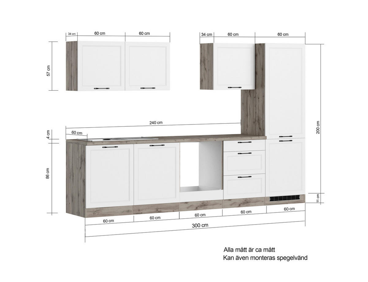MODULKÖK UTAN VITVAROR 300 cm   i grå, ek Wotan  - ek Wotan/svart, Lifestyle, metall/trämaterial (300cm) - Held