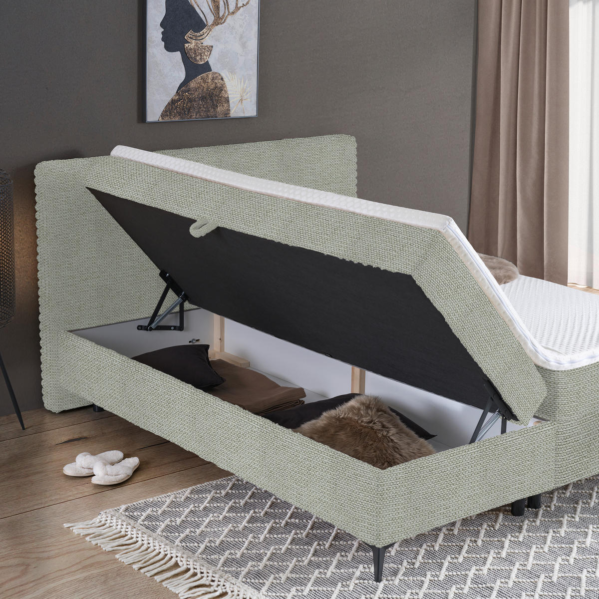 BOXBETT 160/200 cm  in Ecru  - Ecru/Schwarz, Design, Holz/Holzwerkstoff (160/200cm) - Xora