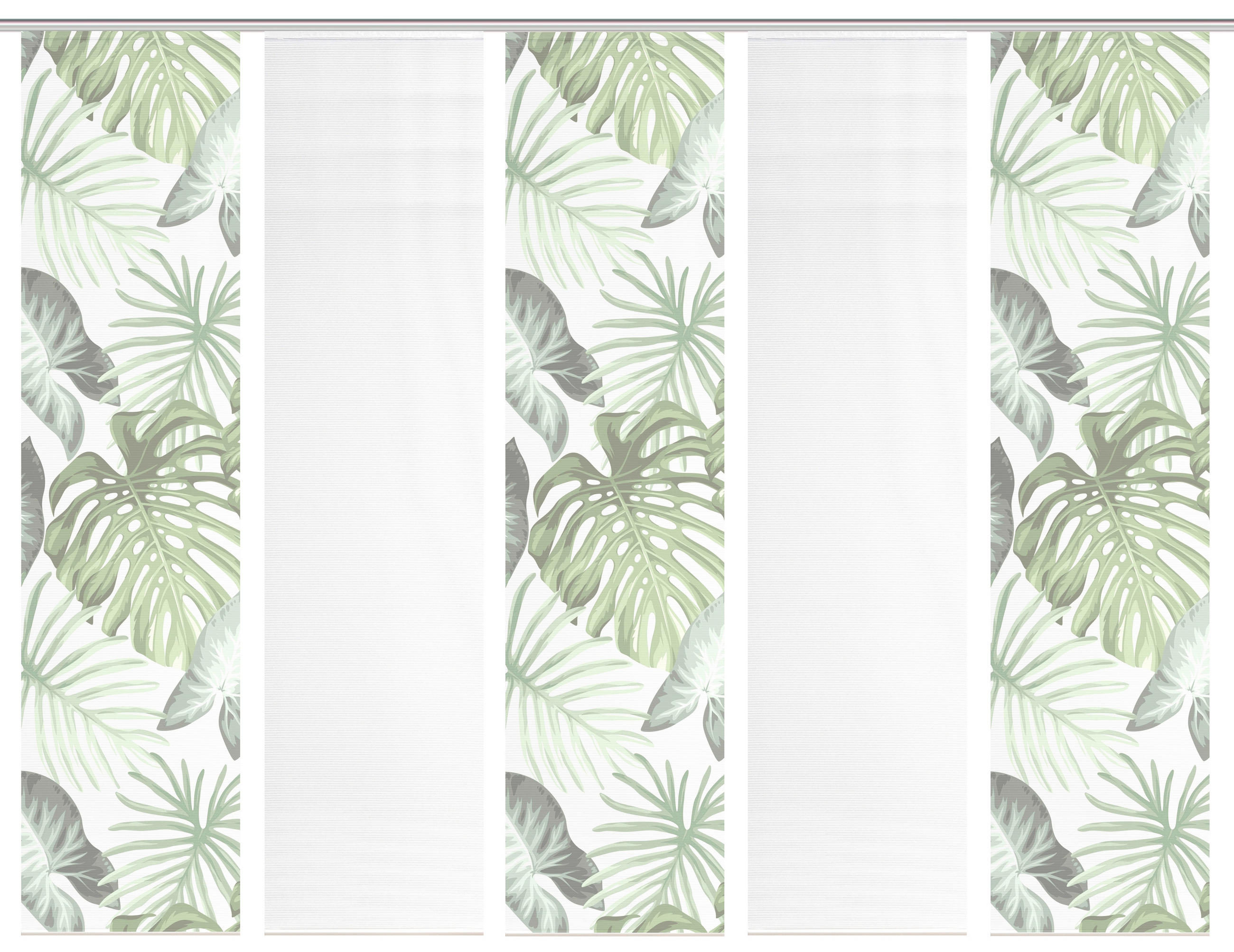 FLÄCHENVORHANG  5 Stück  blickdicht  60/260 cm   - Weiß/Grün, Natur, Textil (60/260cm)