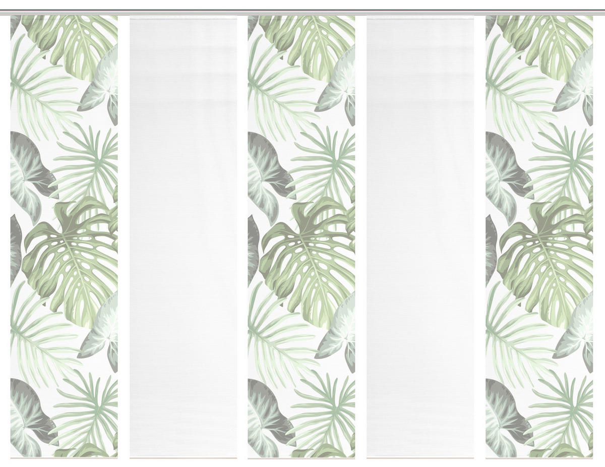 FLÄCHENVORHANG  5 Stück  blickdicht  60/260 cm   - Weiß/Grün, Natur, Textil (60/260cm)