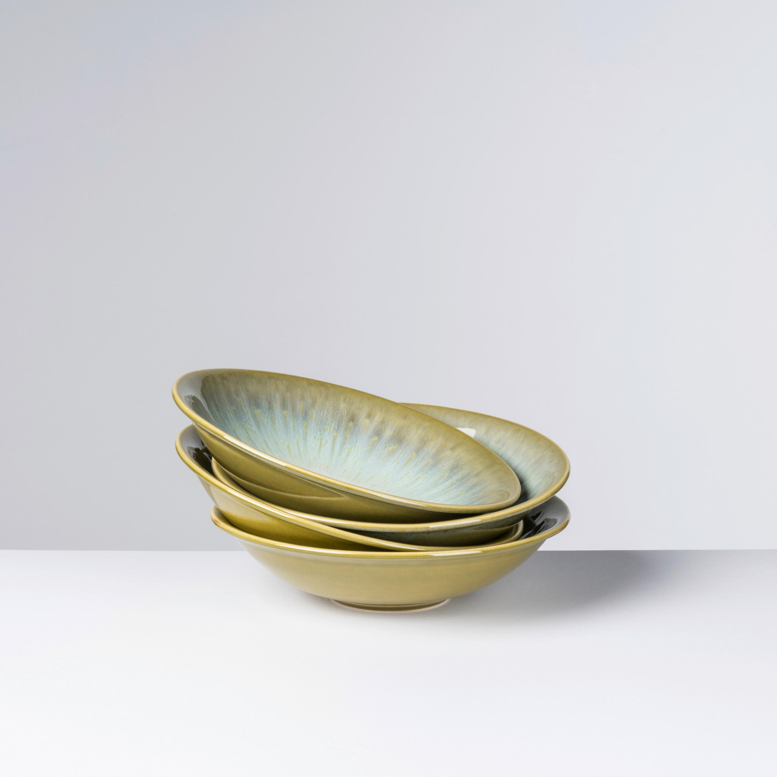 SUPPENTELLERSET FLUSSUFER 4-teilig  - Grün, Basics, Keramik (22/5,5cm) - Gipfelstück