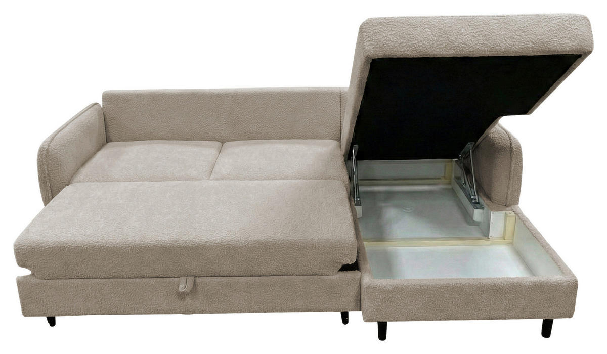 ECKSOFA LAPIT Taupe Chenille Zierkissen, Rückenkissen, Bettkasten  - Taupe/Schwarz, Design, Holz/Textil (240/170cm) - MID.YOU