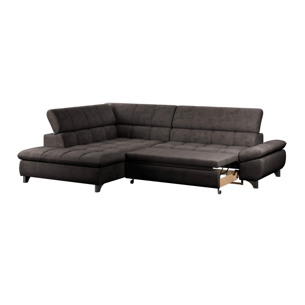ECKSOFA Graubraun Chenille  - Chromfarben/Graubraun, KONVENTIONELL, Textil/Metall (234/312cm) - Livetastic