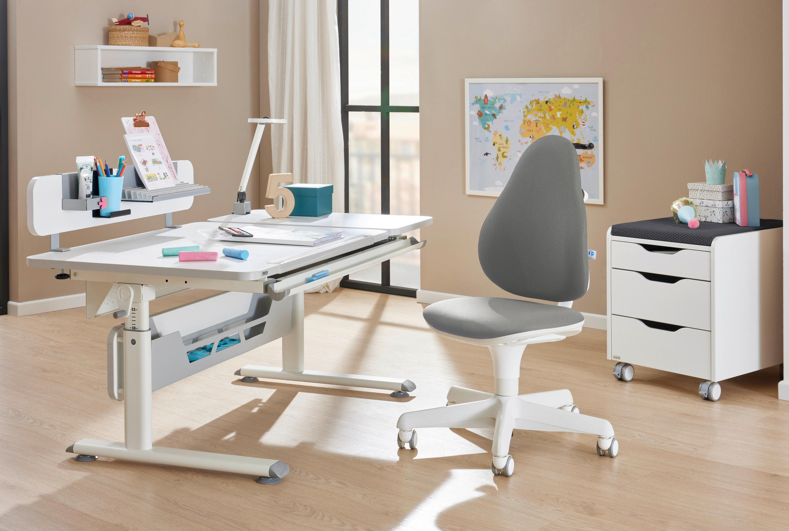 JUGENDDREHSTUHL Webstoff Weiß, Grau  - Weiß/Grau, KONVENTIONELL, Kunststoff/Textil (58/97/54cm) - Paidi
