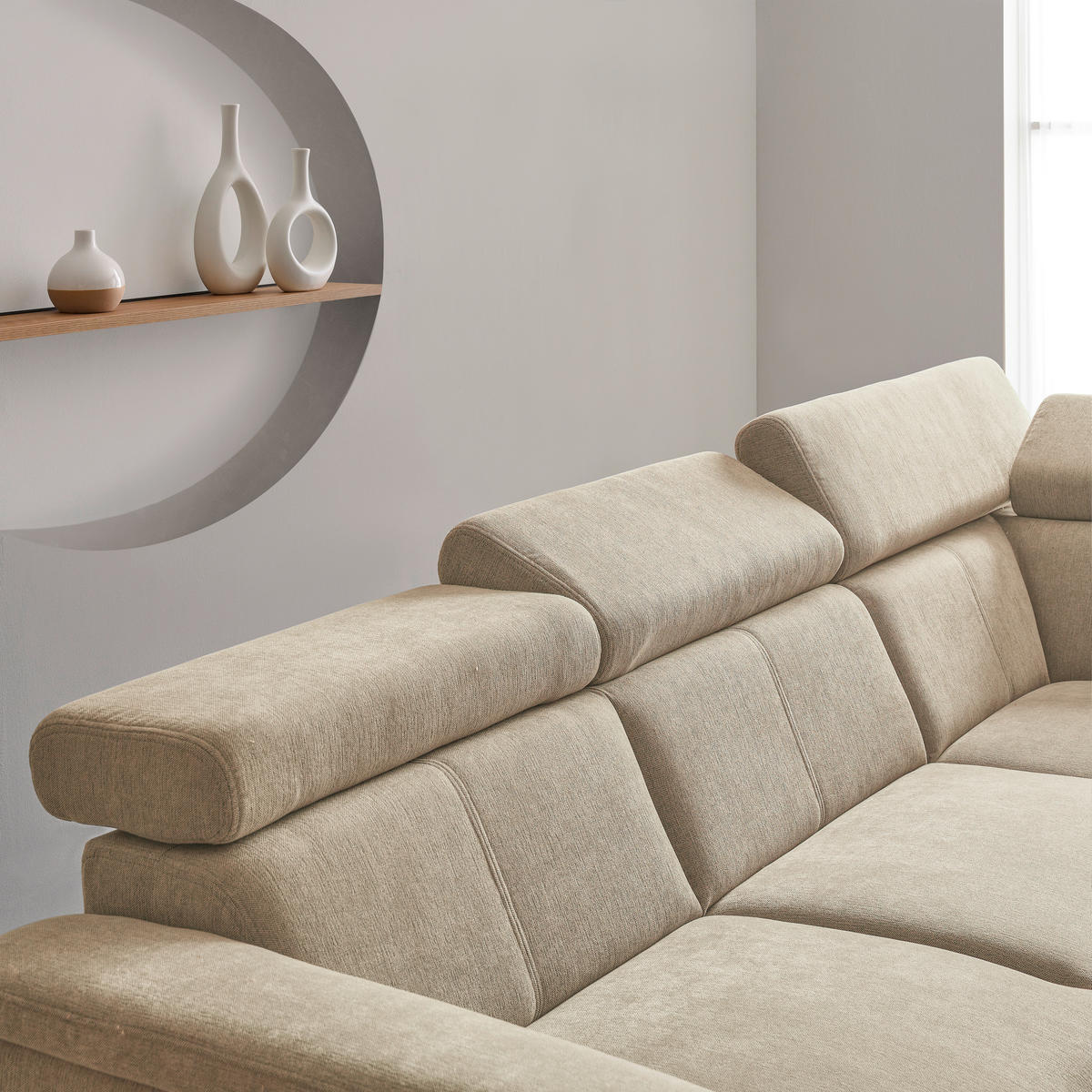 ECKSOFA in Chenille Naturfarben  - Schwarz/Naturfarben, Design, Textil/Metall (260/203cm) - Stylife