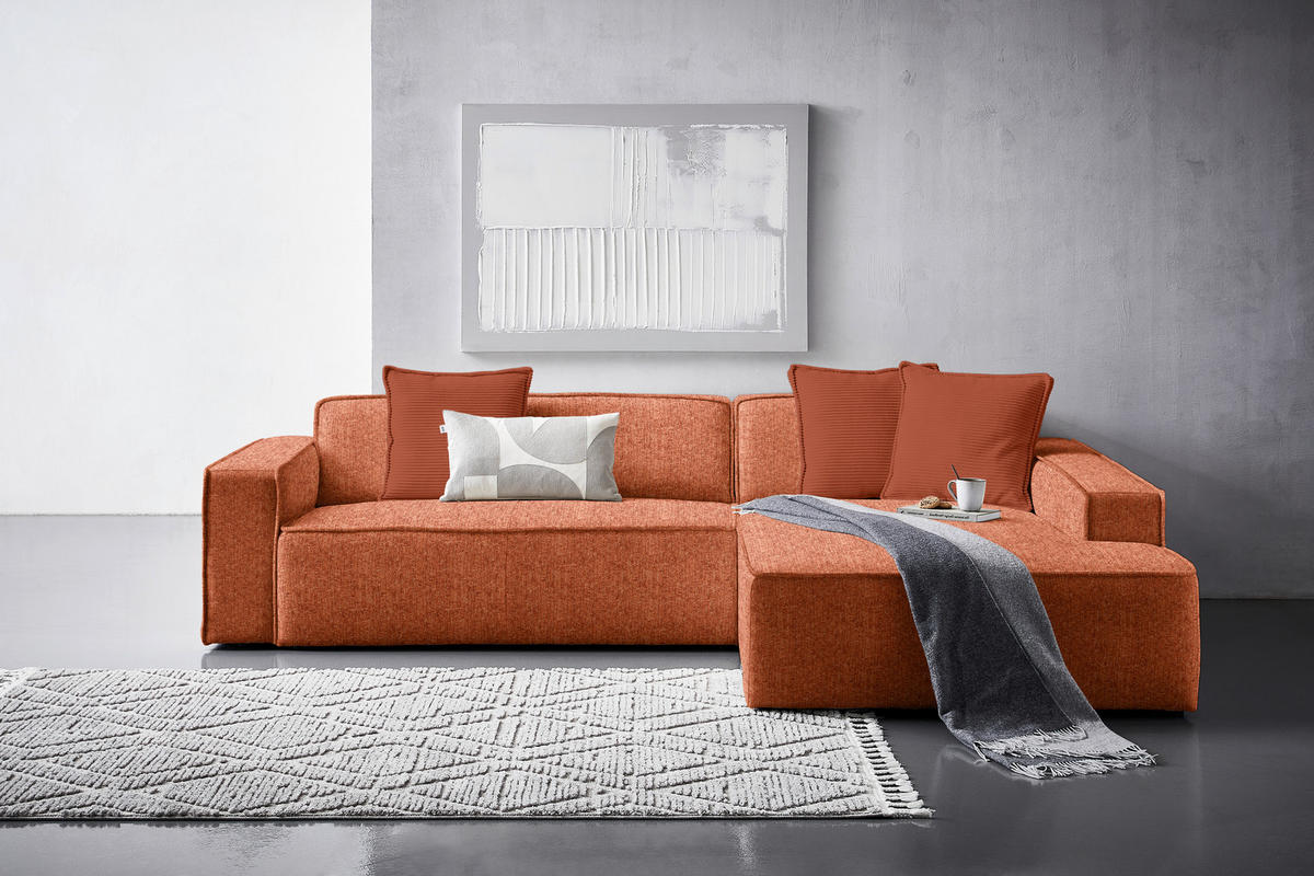 ECKSOFA in Chenille Rostfarben  - Rostfarben/Schwarz, Konventionell, Kunststoff/Textil (280/188cm) - Carryhome