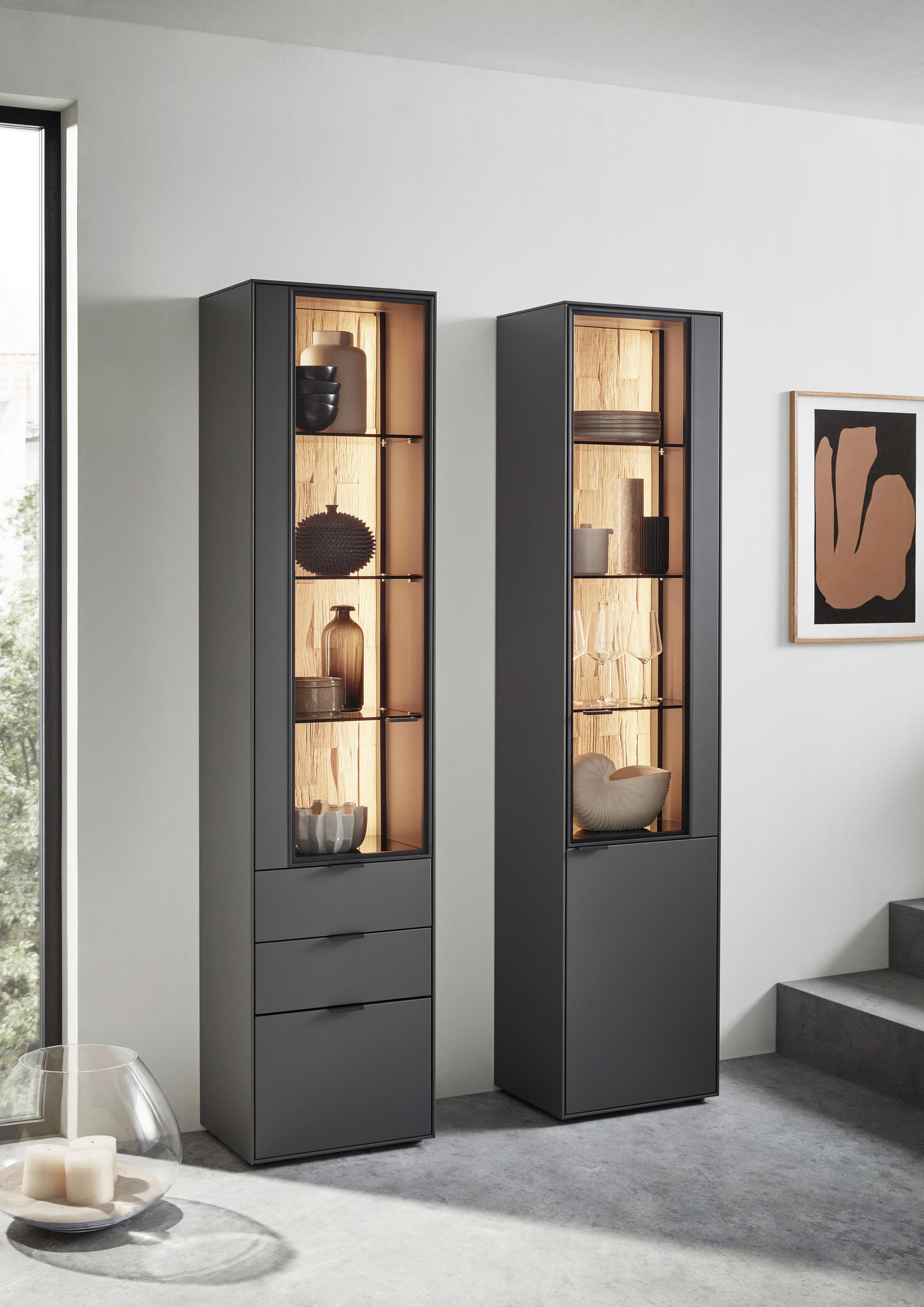 VITRINE Graphitfarben  46,9/205,5/37,1 cm  - Schwarz/Graphitfarben, Design, Glas/Holz (46,9/205,5/37,1cm) - Dieter Knoll