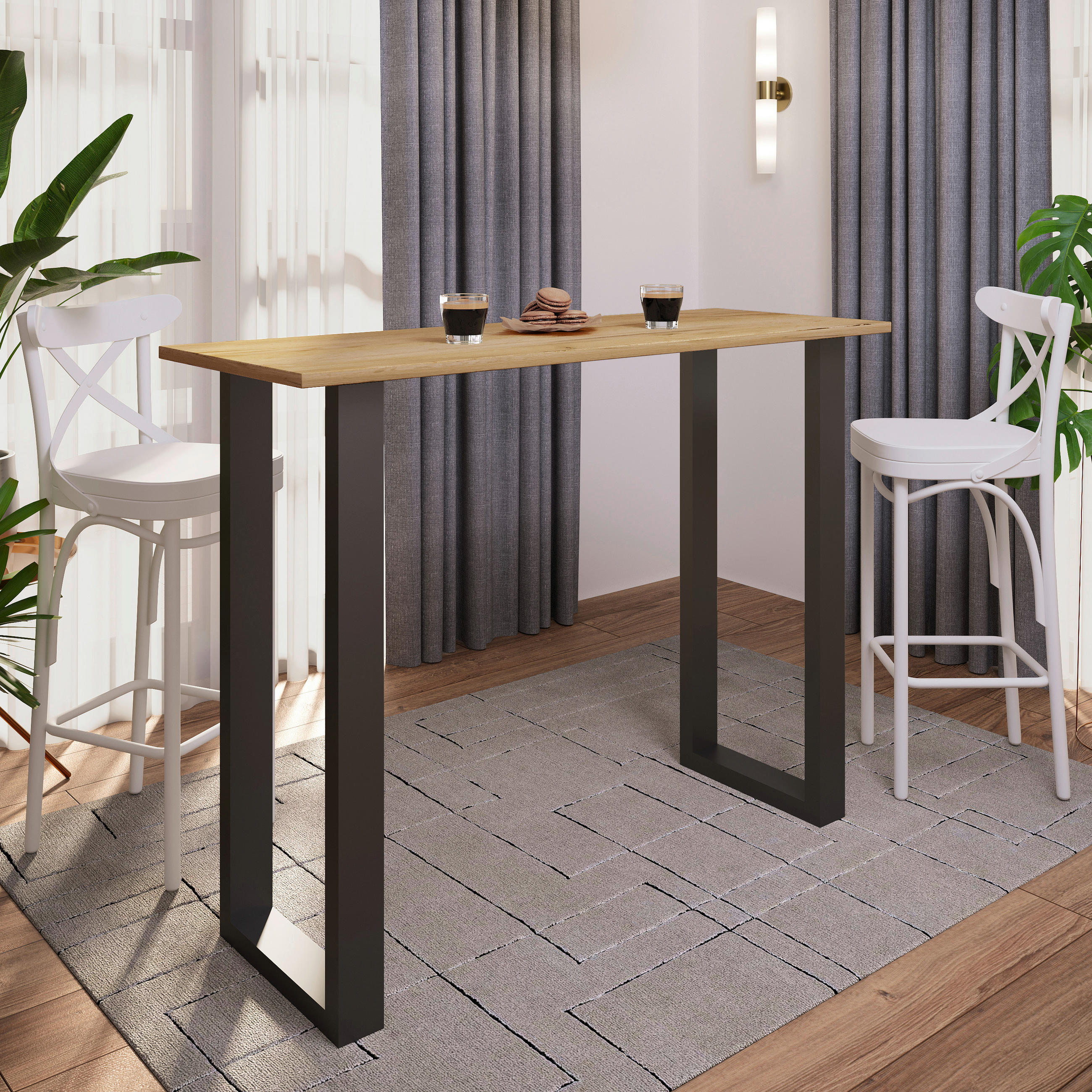 BARTISCH in Metall, Holzwerkstoff 140/102/50 cm   - Eichefarben/Schwarz, KONVENTIONELL, Holzwerkstoff/Metall (140/102/50cm)