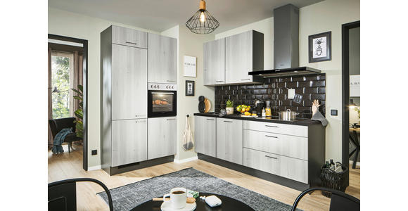 ECKKÜCHE 120/220 cm  in Graphitfarben, Schwarz, Tannenholzfarben  - Tannenholzfarben/Schwarz, Design, Holzwerkstoff/Metall (120/220cm) - Xora