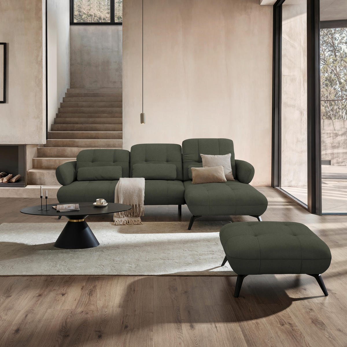 ECKSOFA Flachgewebe Grün  - Schwarz/Grün, Design, Textil/Metall (282/189cm) - Novel