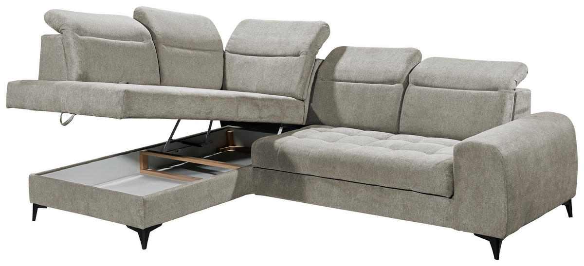 ECKSOFA in Webstoff Taupe  - Taupe/Schwarz, Konventionell, Kunststoff/Textil (200/282cm) - MID.YOU
