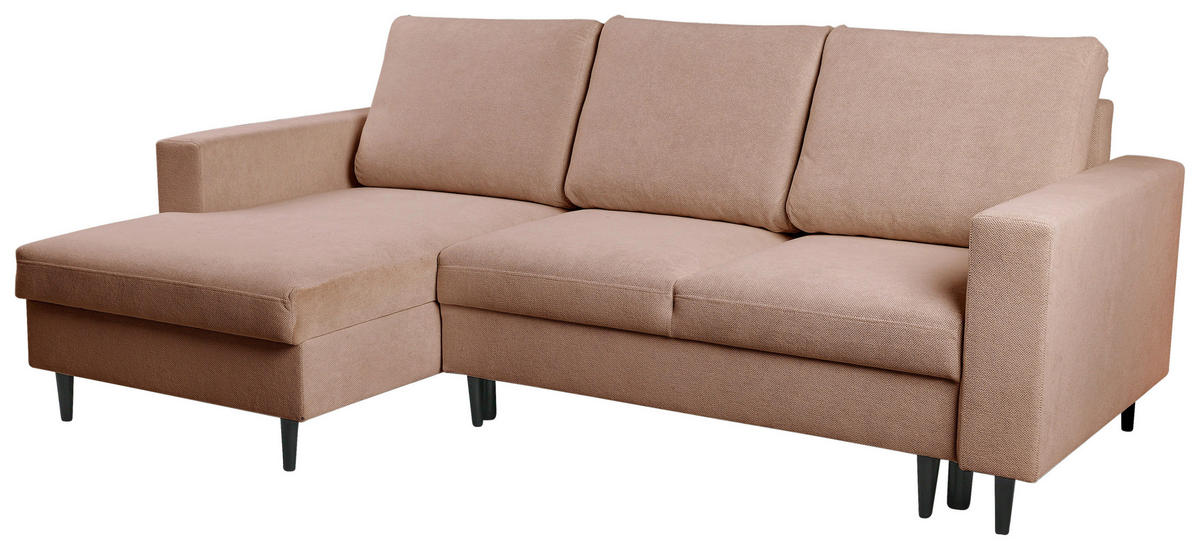 ECKSOFA in Struktur Braun  - Schwarz/Braun, Modern, Holz/Kunststoff (145/230cm) - MID.YOU