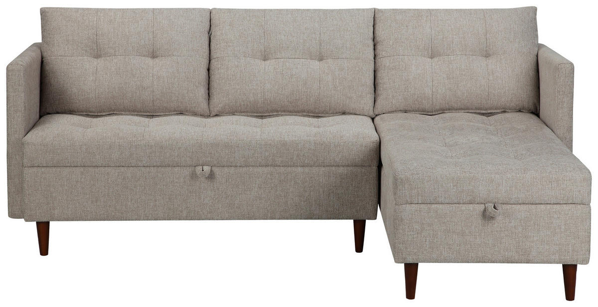 ECKSOFA SOLIN Beige Webstoff Rückenkissen, Bettkasten  - Beige/Braun, Design, Holz/Textil (188/79/123cm) - P & B