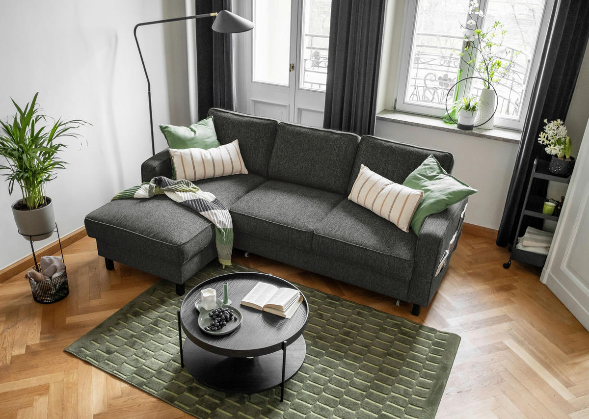 ECKSOFA in Struktur Dunkelgrau  - Dunkelgrau/Schwarz, Holz/Textil (148/228cm) - MID.YOU