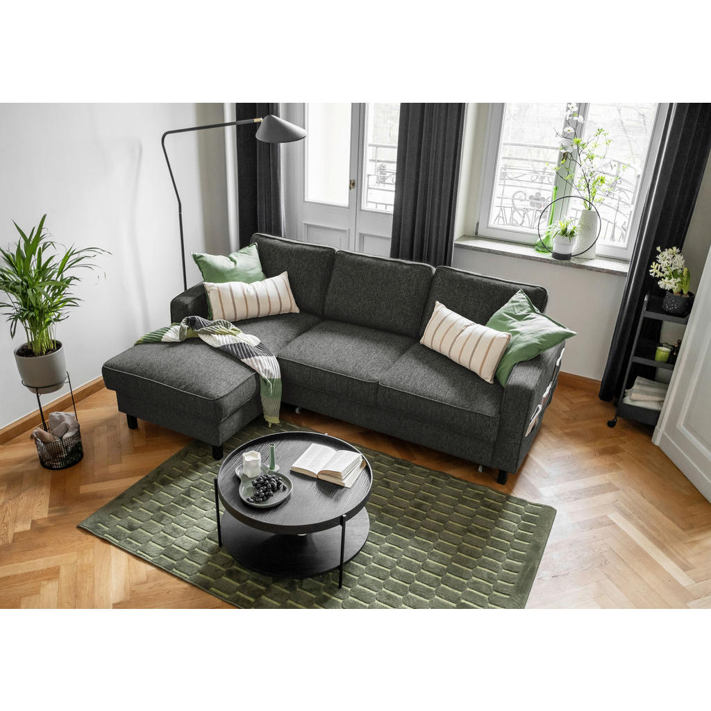 Thumbnail - Mid.you Ecksofa, Dunkelgrau, Textil, Eiche, 4-Sitzer, Füllung: Schaumstoffflocken, Ottomane links, L-Form, 228x148 cm, M...