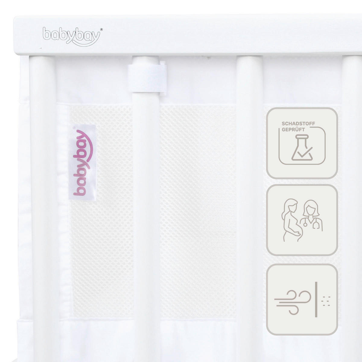 NESTCHEN babybay Nestchen 3D Mesh  - Weiß, Basics, Naturmaterialien (168/24/2cm) - Tobi