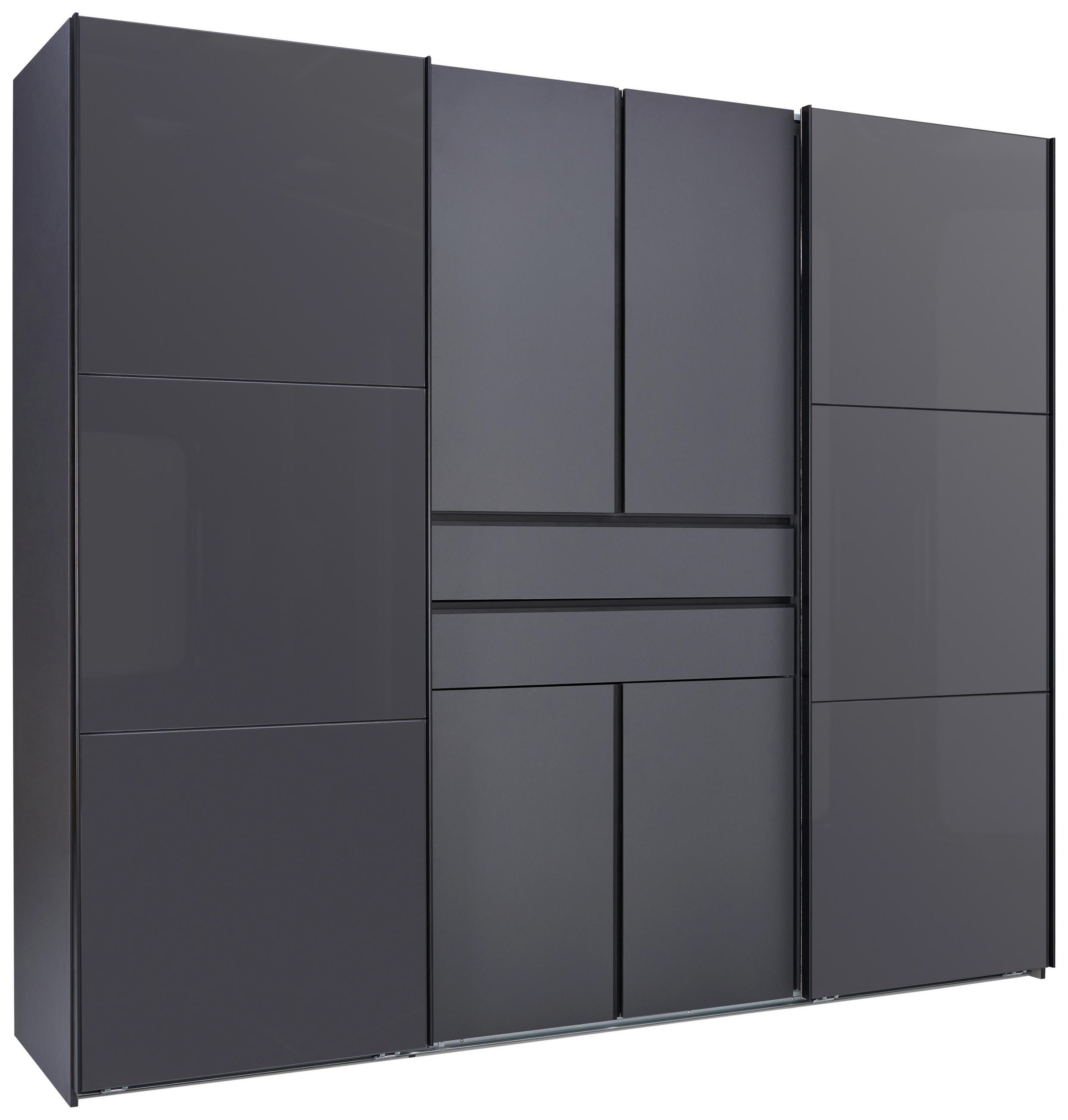 KLEIDERSCHRANK Graphitfarben, Grau  - Schwarz/Graphitfarben, Design, Glas/Holzwerkstoff (250/216/65cm) - Stylife