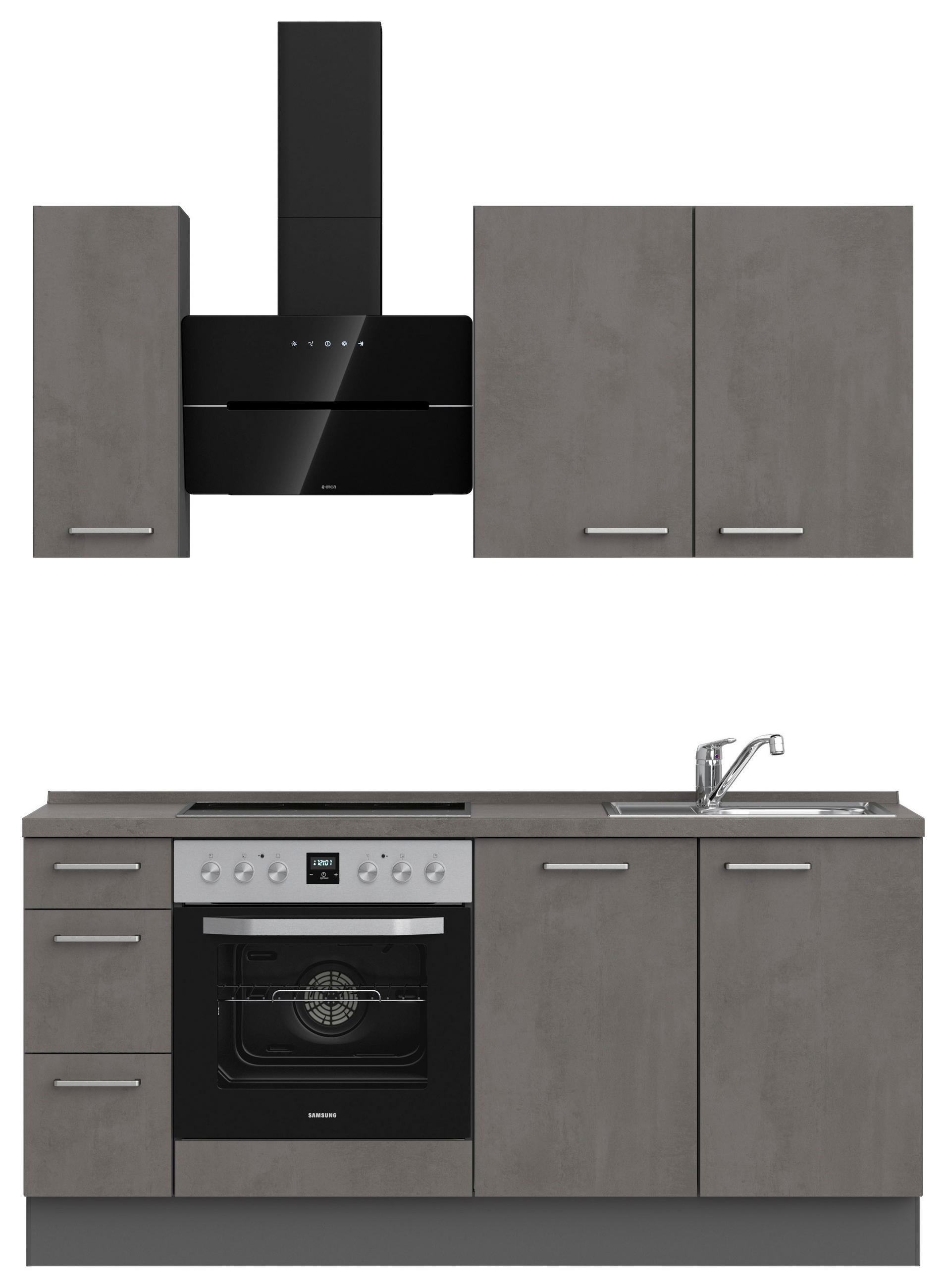 KÜCHENLEERBLOCK 180 cm   in Schieferfarben  - Schieferfarben/Edelstahlfarben, MODERN, Holzwerkstoff/Metall (180cm) - Nobilia