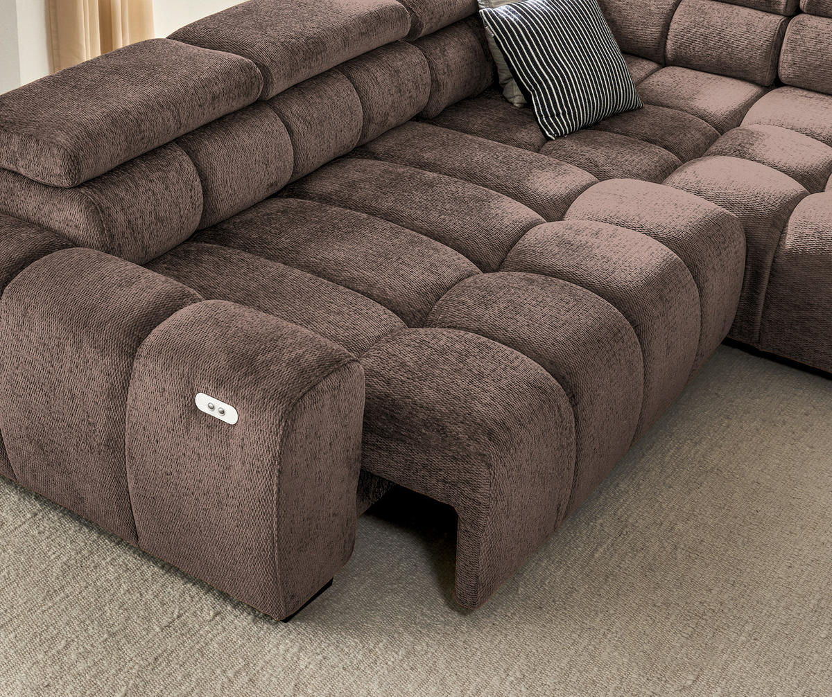 ECKSOFA inkl. Funktionen Braun Webstoff  - Schwarz/Braun, MODERN, Kunststoff/Textil (297/205cm) - Welnova