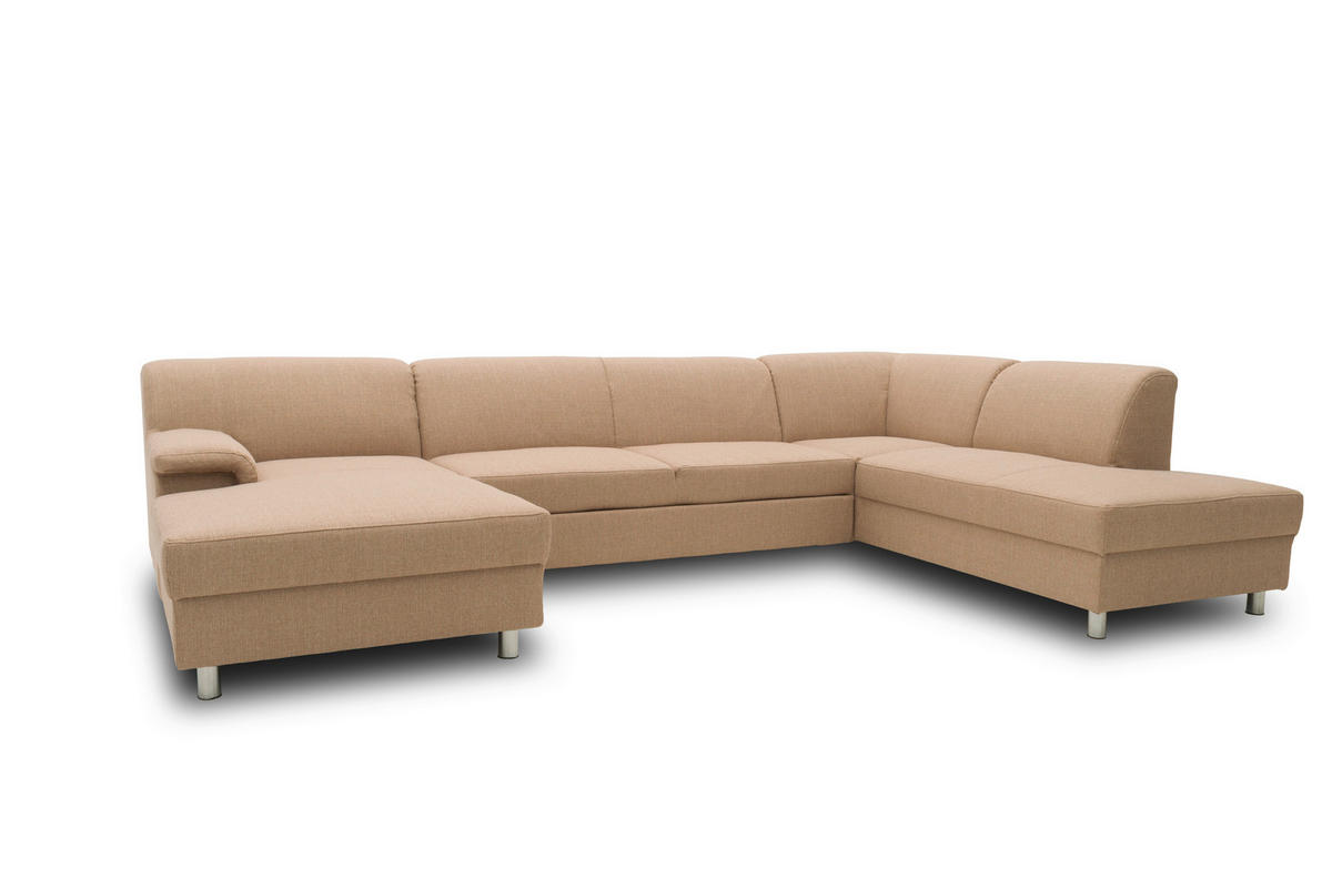 WOHNLANDSCHAFT Beige Webstoff  - Chromfarben/Beige, KONVENTIONELL, Textil/Metall (150/308/194cm) - MID.YOU