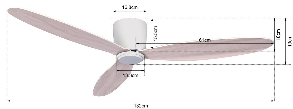 DECKENVENTILATOR  132/19 cm    - Weiss/Eichefarben, Basics, Holzwerkstoff/Kunststoff (132/19cm)