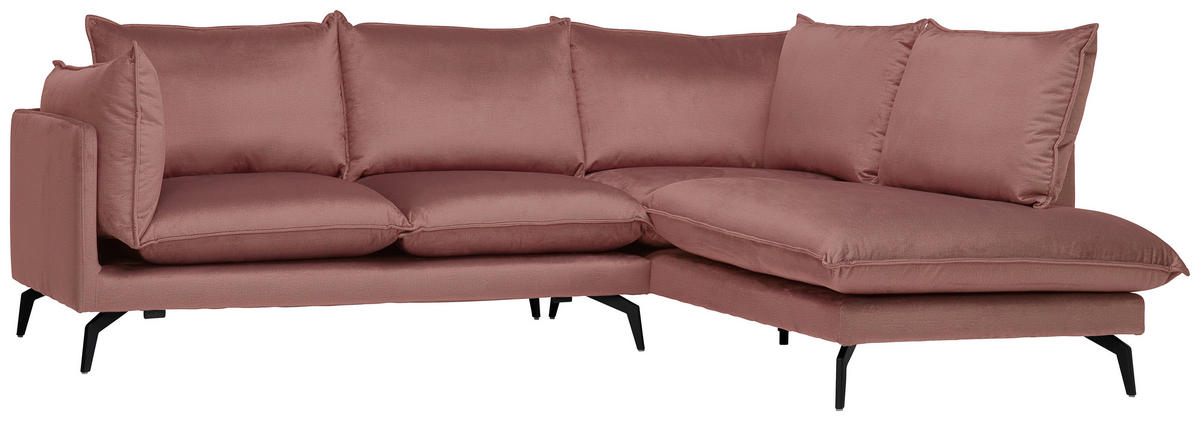 ECKSOFA in Samt Altrosa  - Schwarz/Altrosa, Design, Textil/Metall (241/200cm) - Carryhome