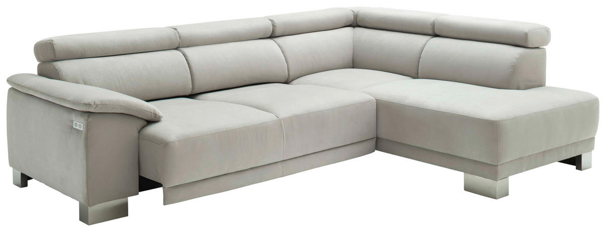 ECKSOFA in Mikrofaser Hellbraun  - Chromfarben/Hellbraun, Design, Textil (270/205cm) - Pure Home Lifestyle