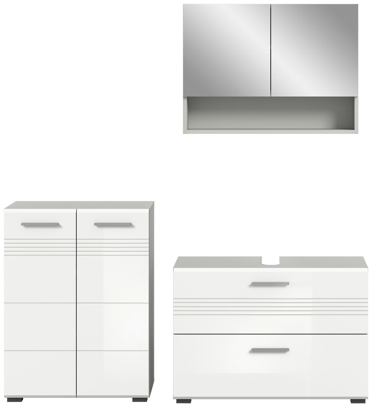BADEZIMMER 3-teilig  in 140 cm  - Chromfarben/Weiß Hochglanz, MODERN, Holzwerkstoff/Kunststoff (140cm) - MID.YOU