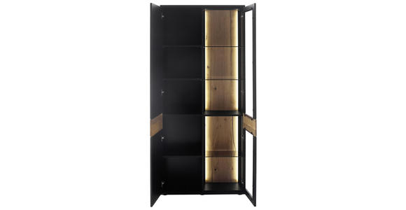 VITRINE in furniert, massiv Eiche Grau, Schwarz, Eichefarben - Eichefarben/Anthrazit, Design, Glas/Holz (90/201/37cm) - Novel