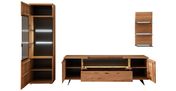 WOHNWAND 3-teilig  in Wildeiche  305/209/50 cm  - Wildeiche/Anthrazit, Natur, Glas/Holz (305/209/50cm) - Linea Natura