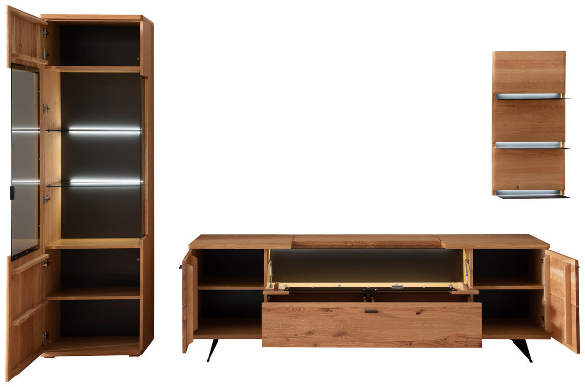 WOHNWAND 3-teilig  in Wildeiche 305/209/50 cm  - Wildeiche/Anthrazit, Natur, Glas/Holz (305/209/50cm) - Linea Natura