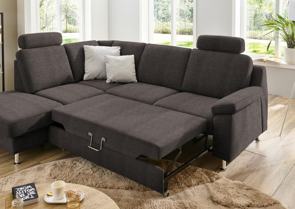 ECKSOFA in Webstoff Dunkelbraun  - Dunkelbraun/Alufarben, Konventionell, Textil/Metall (200/241cm) - Beldomo System