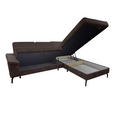 ECKSOFA Dunkelbraun Velours Bettkasten, Sitzvorzug  - Dunkelbraun/Schwarz, KONVENTIONELL, Textil/Metall (253/206cm) - Venda